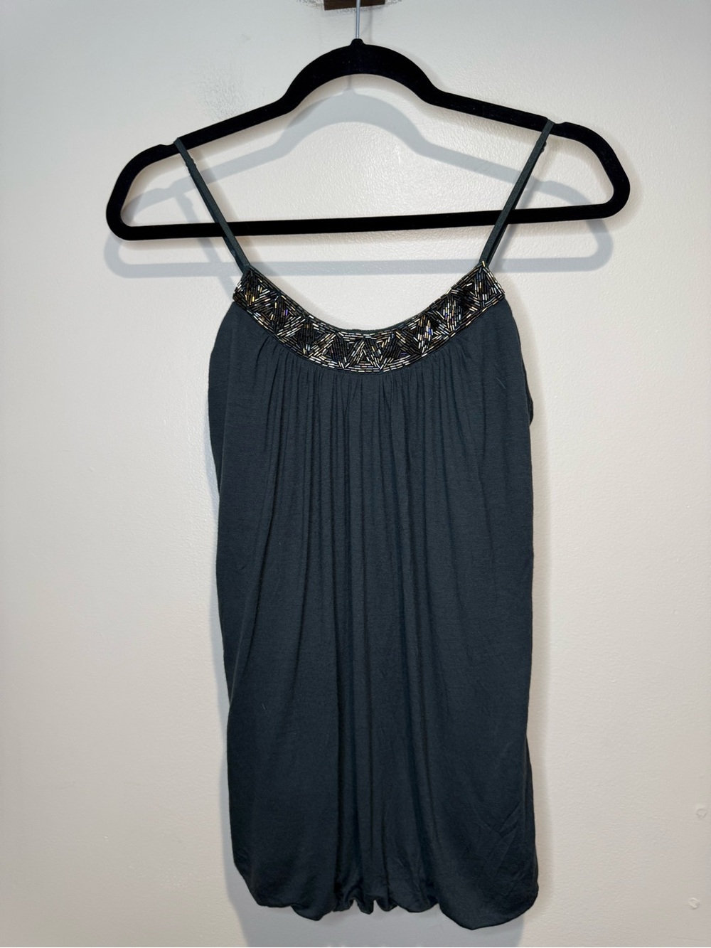 Vintage Y2K Forever 21 dark green babydoll cami tank beaded neckline